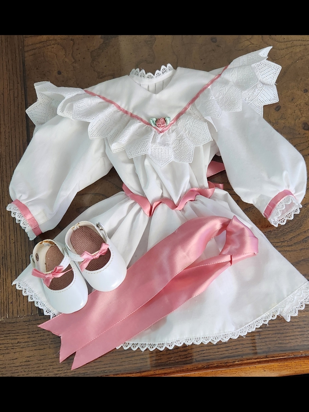 American Girl Doll Samantha's Tea Dress White Doll Dress with Pink Ribbon Accent